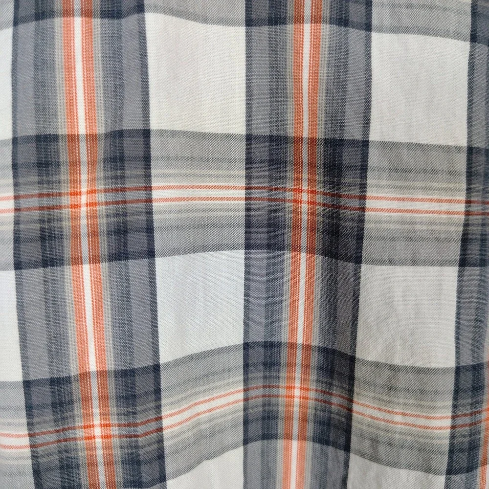 Banana Republic Mens XL Short Sleeve Plaid Shirt Grey Orange Cotton Dadcore